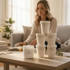   Set Refill & Glow – 5 rezerve de lumânări parfumate din ceară de soia, cu recipient din sticlă cadou